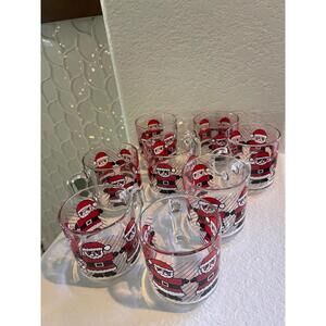 Set Of 8 Vintage Luminarc Glass Santa Claus Christmas Mugs 10oz Clear